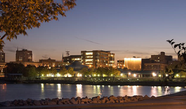 View of Downtown Racine from the harbor.